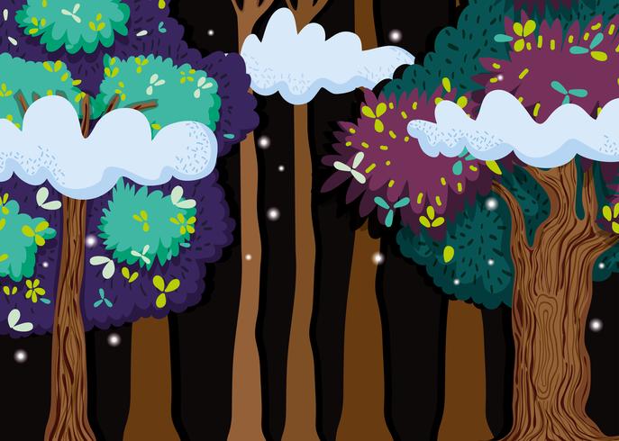 Beautiful forest at night vector