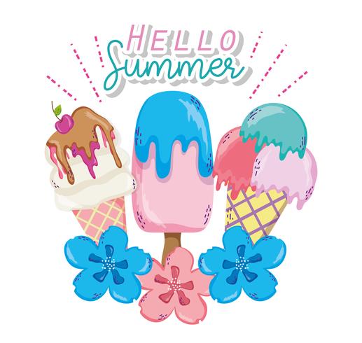 Hello summer cartoons vector