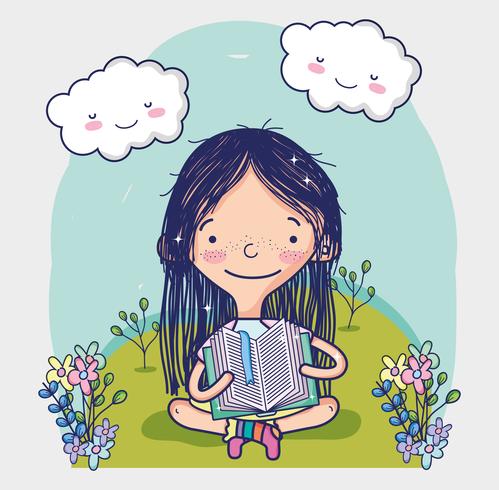 Cute girl reading a book cartoon vector