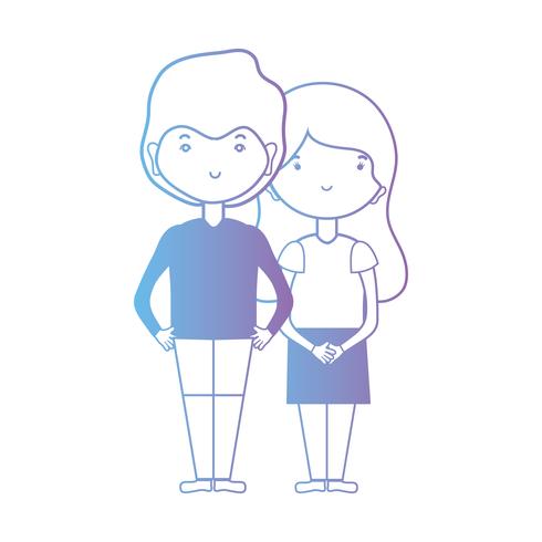 Línea linda pareja junto con diseño de peinado. vector