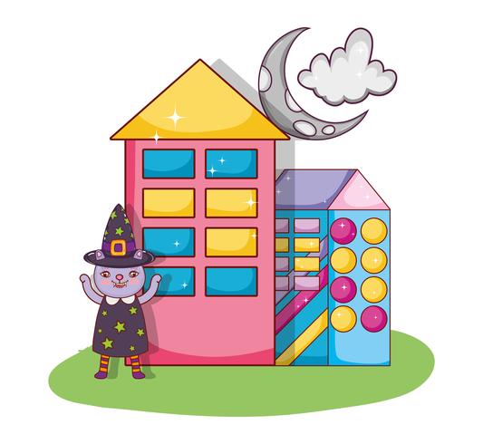 Halloween cat witch cartoon vector