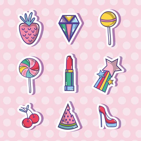 set fashion patches trendy design vector