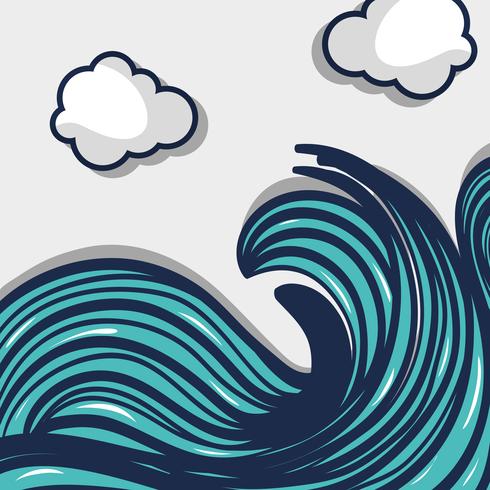 ocean waves with lanscape clouds design vector