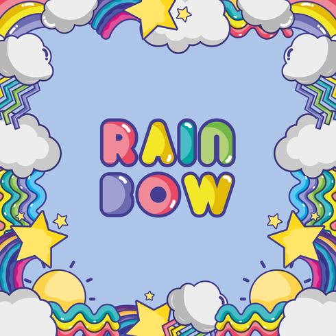 rainbow with differents shapes and clouds background vector