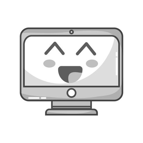 grayscale kawaii cute happy screen monitor vector