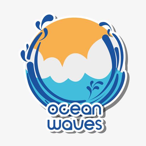 ocean waves with lanscape clouds design vector