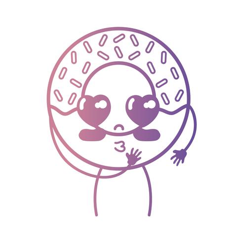 line kawaii cute happy sweet donut vector