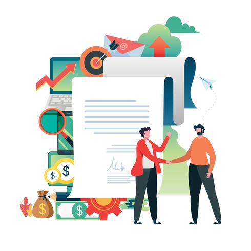 Business people signed contract. Hand shake of business.  vector illustration. 
