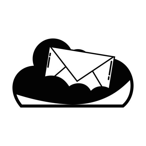 Contorno de datos en la nube con mensaje de tarjeta de correo electrónico. vector