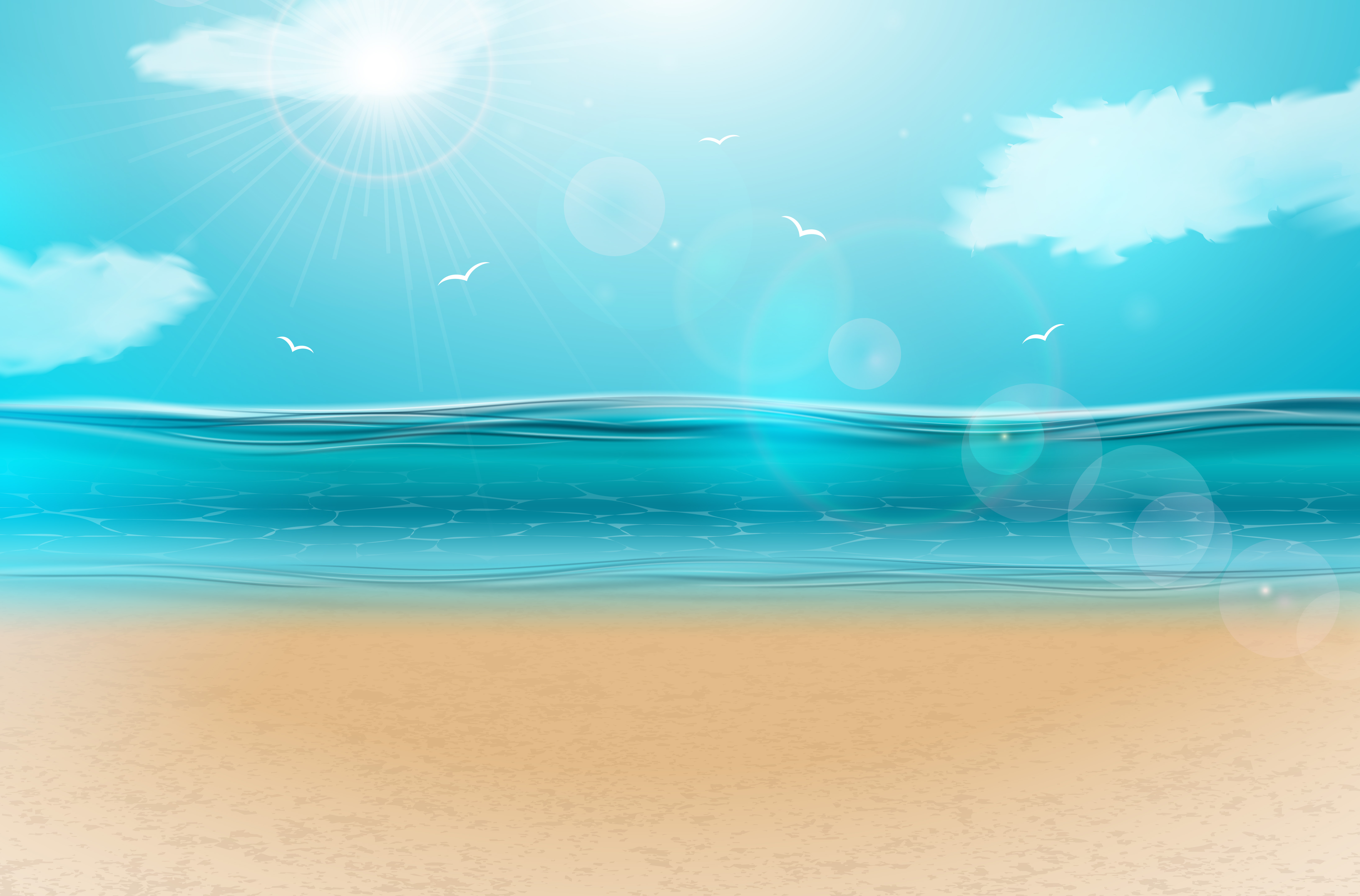 Download Vector blue ocean landscape background design with cloudy ...