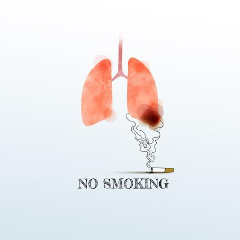 Watercolor of lungs with smoking, No smoking. Lung cancer ,vector illustration. vector