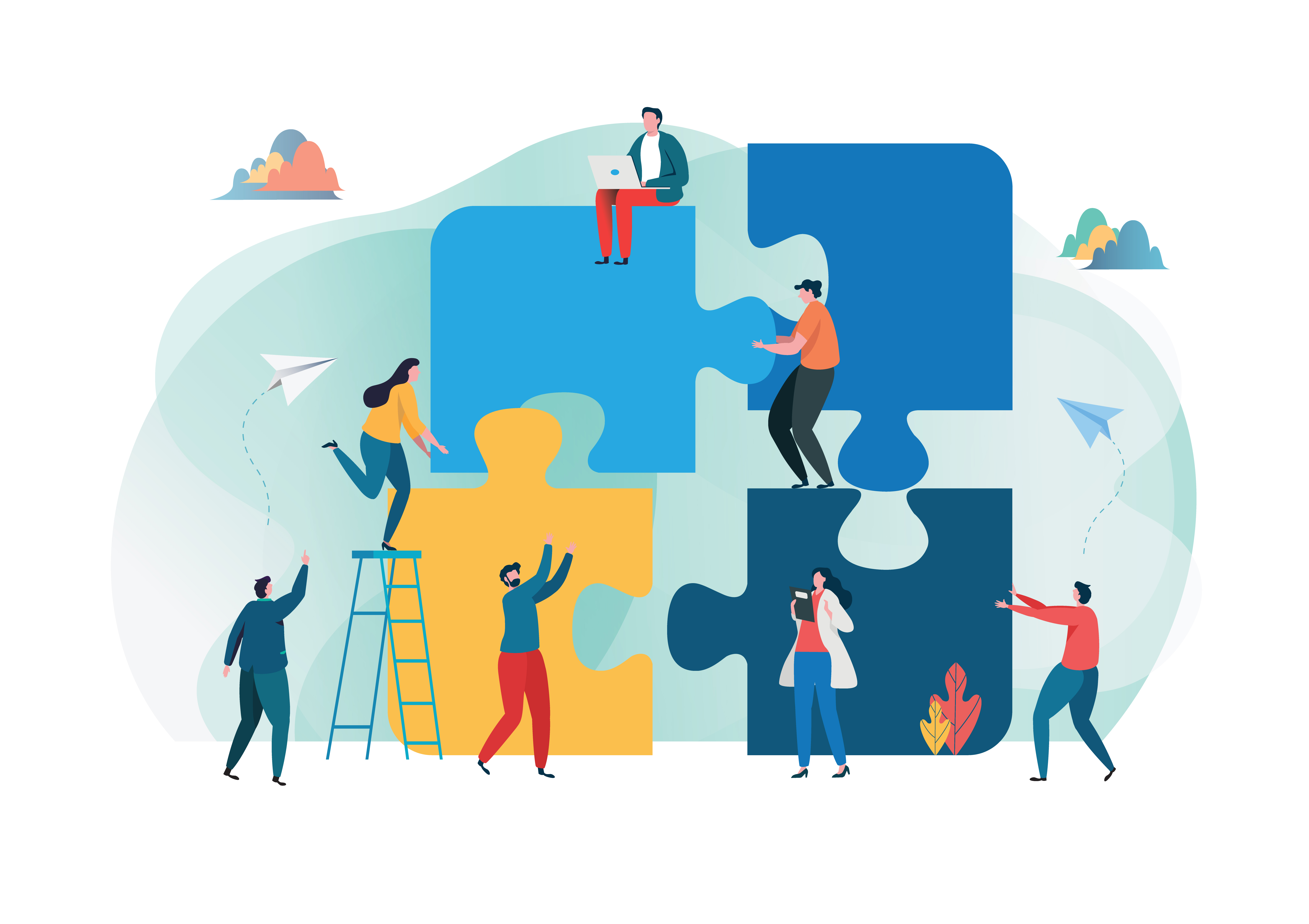 Teamwork successful together concept. Business People Holding the big  jigsaw puzzle piece. Flat cartoon illustration vector. 635421 Vector Art at  Vecteezy