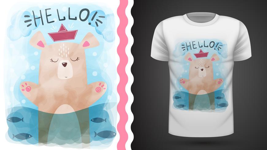 Watercolor bear - idea for print t-shirt. vector