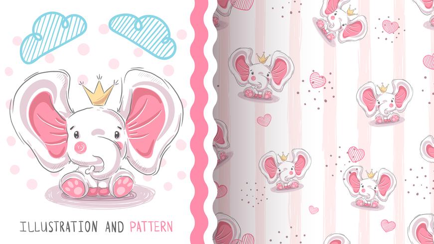 Cute princess elephant - seamless pattern vector