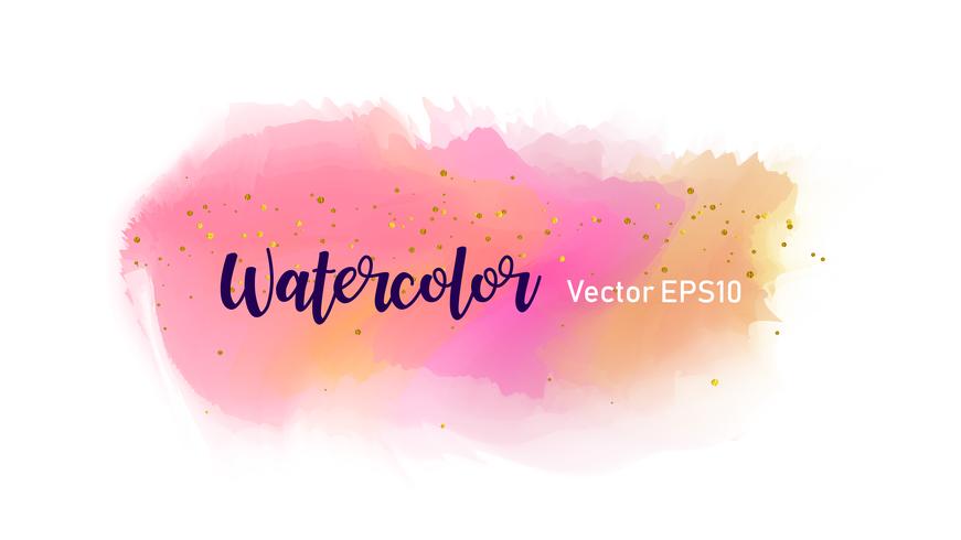 El color que salpica en el papel. Trazos de pincel acuarela con brillo de oro aislado en blanco. Ilustración creativa. Paleta de colores artística. Fondo de moda. vector