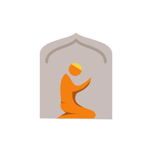 Oración musulmana en icono plano de la mezquita. Ramadan Kareem vector