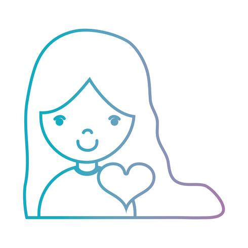 line girl with hairstyle and heart design vector