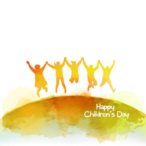 Watercolor of happy kids jumping together . Happy children's day.  vector