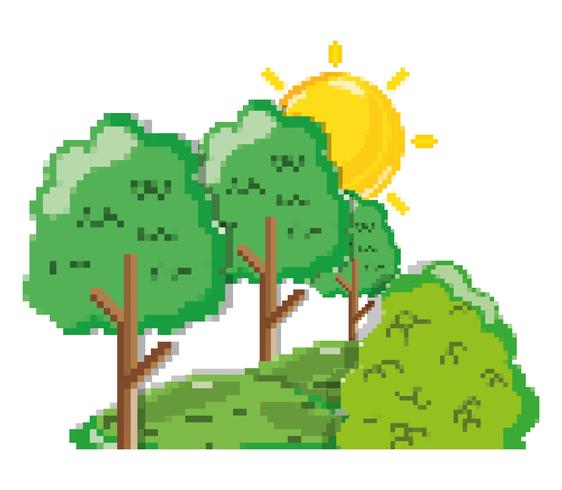 Paisaje de bosque pixelado. vector