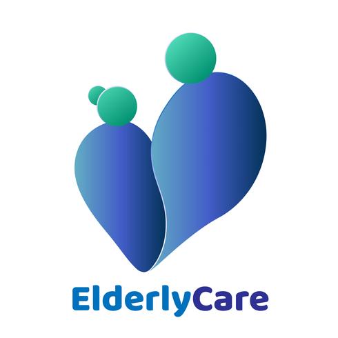 Elderly healthcare heart shaped logo. Nursing home sign. vector