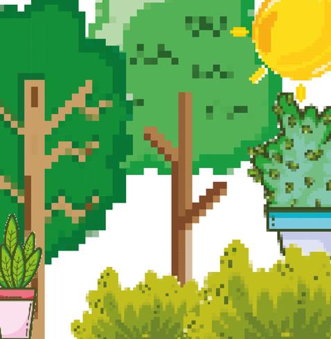 Paisaje de bosque pixelado. vector