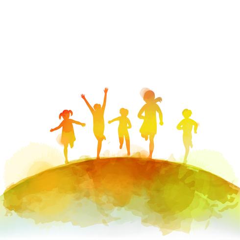 Watercolor of happy kids jumping together . Happy children's day ...