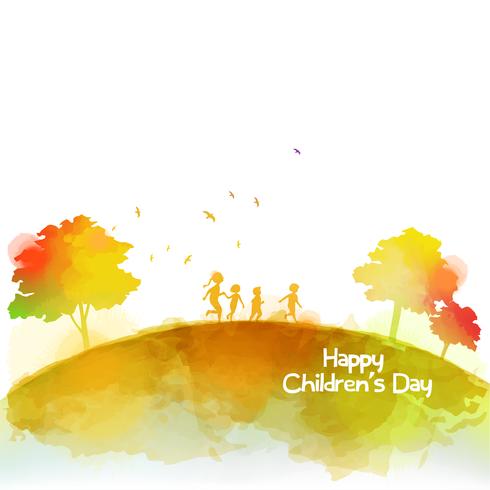 Watercolor of happy kids runing together . Happy children's day.  vector