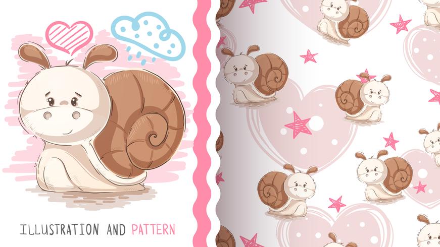 Cute teddy snail - seamless pattern vector