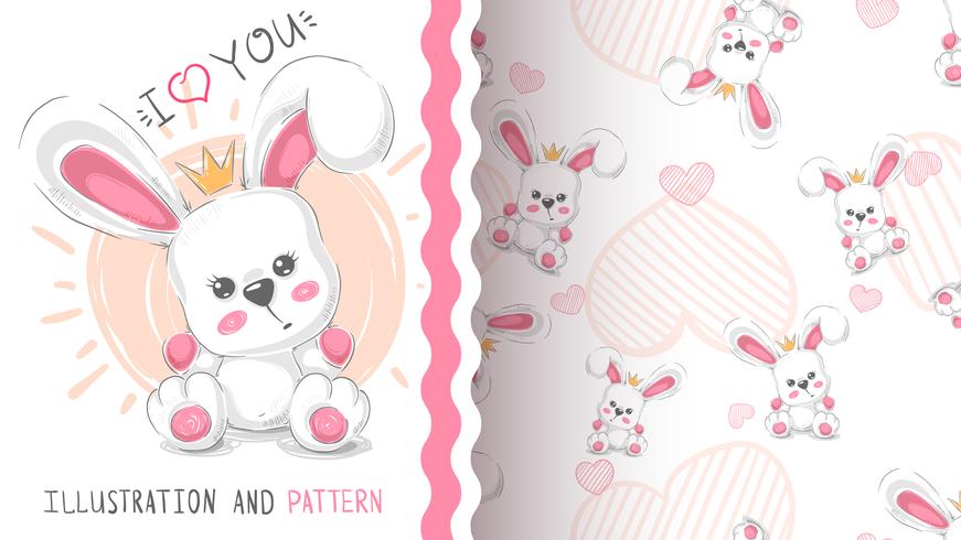 Cute princess rabbit - seamless pattern vector