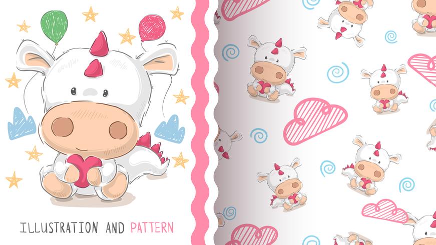 Cute dino, dinosaur - seamless pattern vector