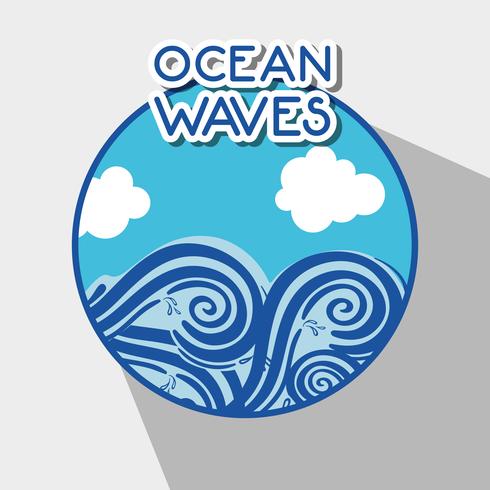 ocean waves with lanscape clouds design vector