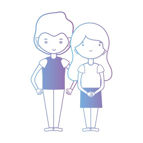 Línea linda pareja junto con diseño de peinado. vector