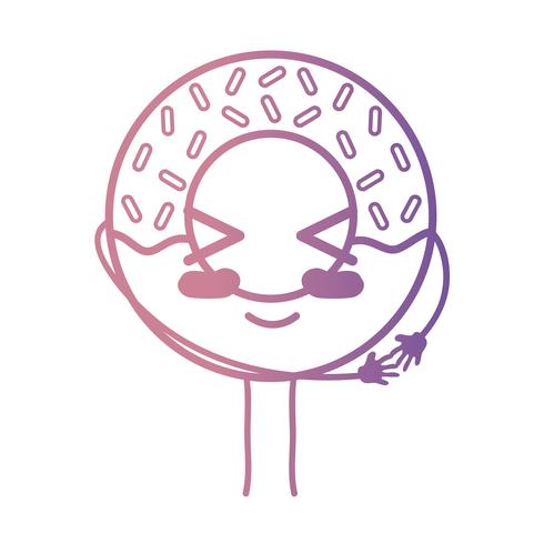 línea kawaii lindo feliz dulce donut vector