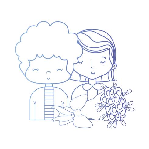 line beauty couple together with hairstyle design vector