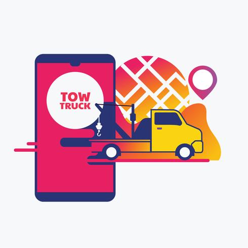  Online roadside assistance, car towing service mobile app concept vector