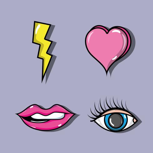 set fashion pop art patches design vector