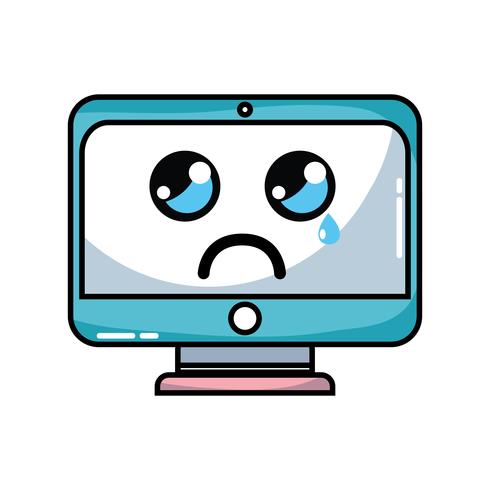 kawaii cute crying screen monitor vector