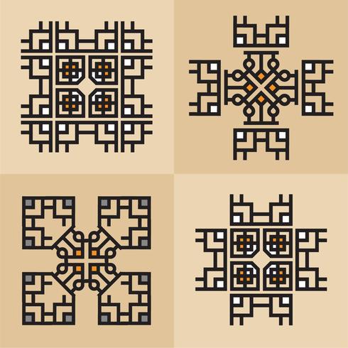 Lujo japonés, caligráfico, líneas de ornamentos aztecas elegantes. vector