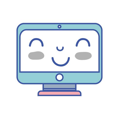 kawaii cute happy screen monitor vector