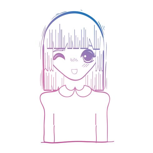 línea de belleza chica anime con peinado y blusa vector