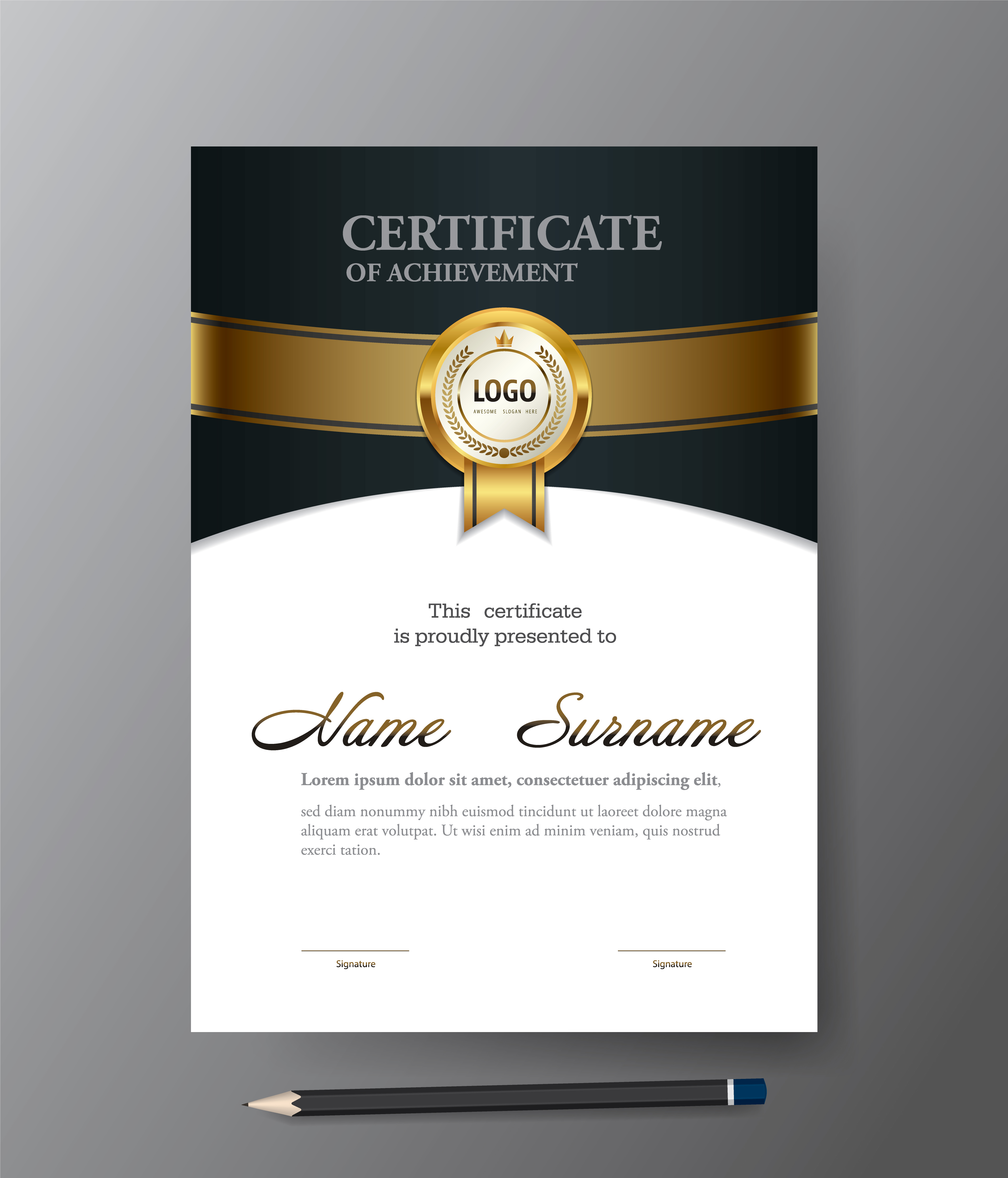 Modern Golden Certificate Templatea4 Size Diploma Vector Illustration