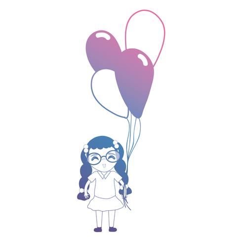 Chica de línea con peinado y globos en la mano. vector