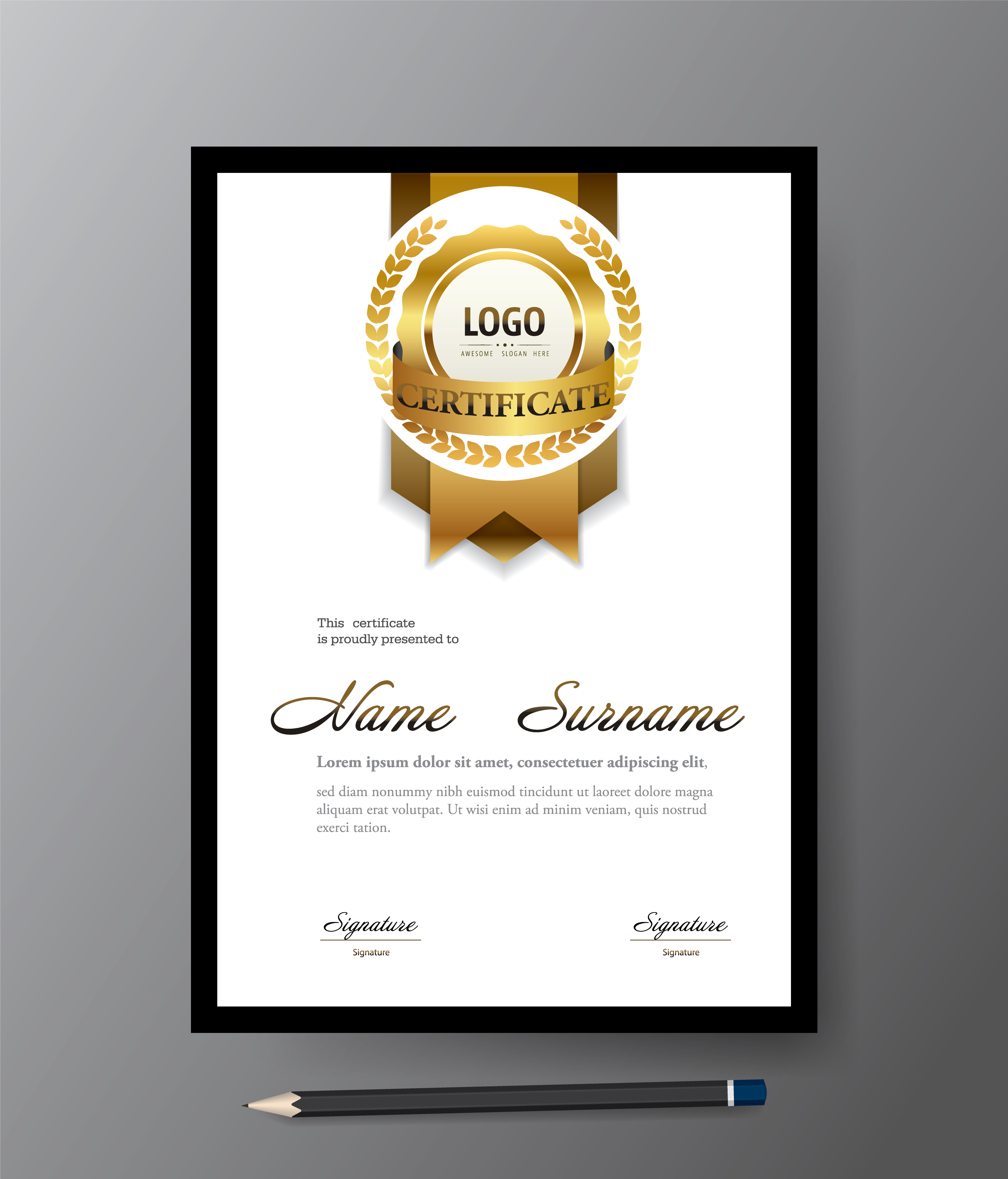 Modern Golden Certificate Template A4 Size Diploma Vector Illustration 