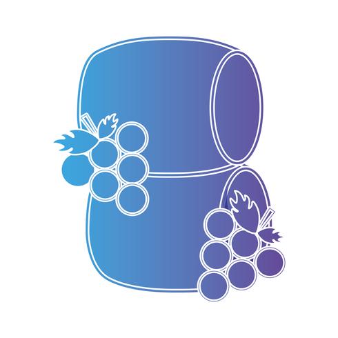 Línea de barriles de vino con uvas. vector