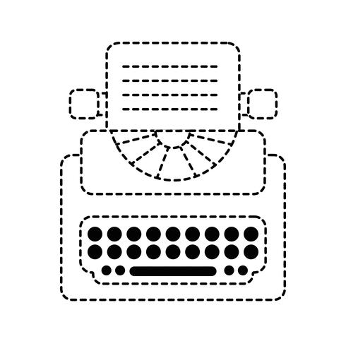 Equipo de máquina de escribir retro de forma punteada con documento empresarial vector