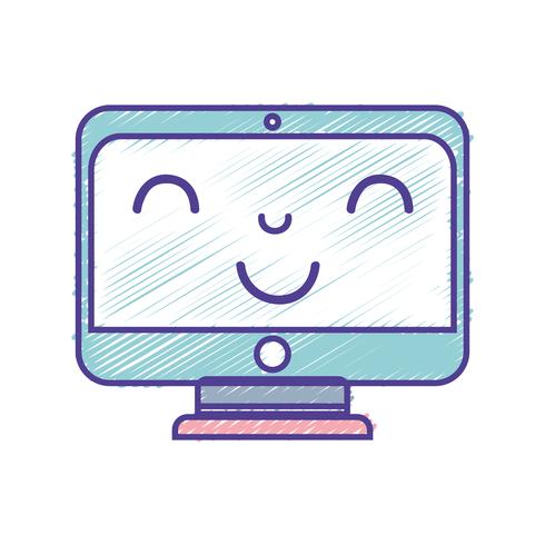 kawaii cute happy screen monitor vector