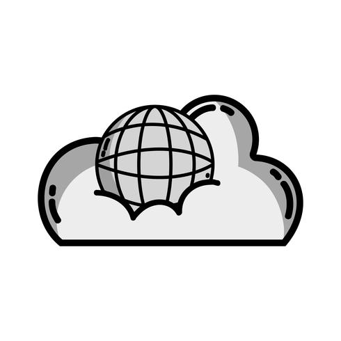 grayscale cloud data with global connection server vector