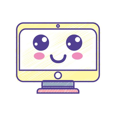 kawaii cute happy screen monitor vector