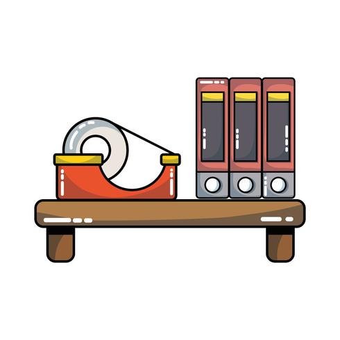 wood shelf with books and adhesive tape vector