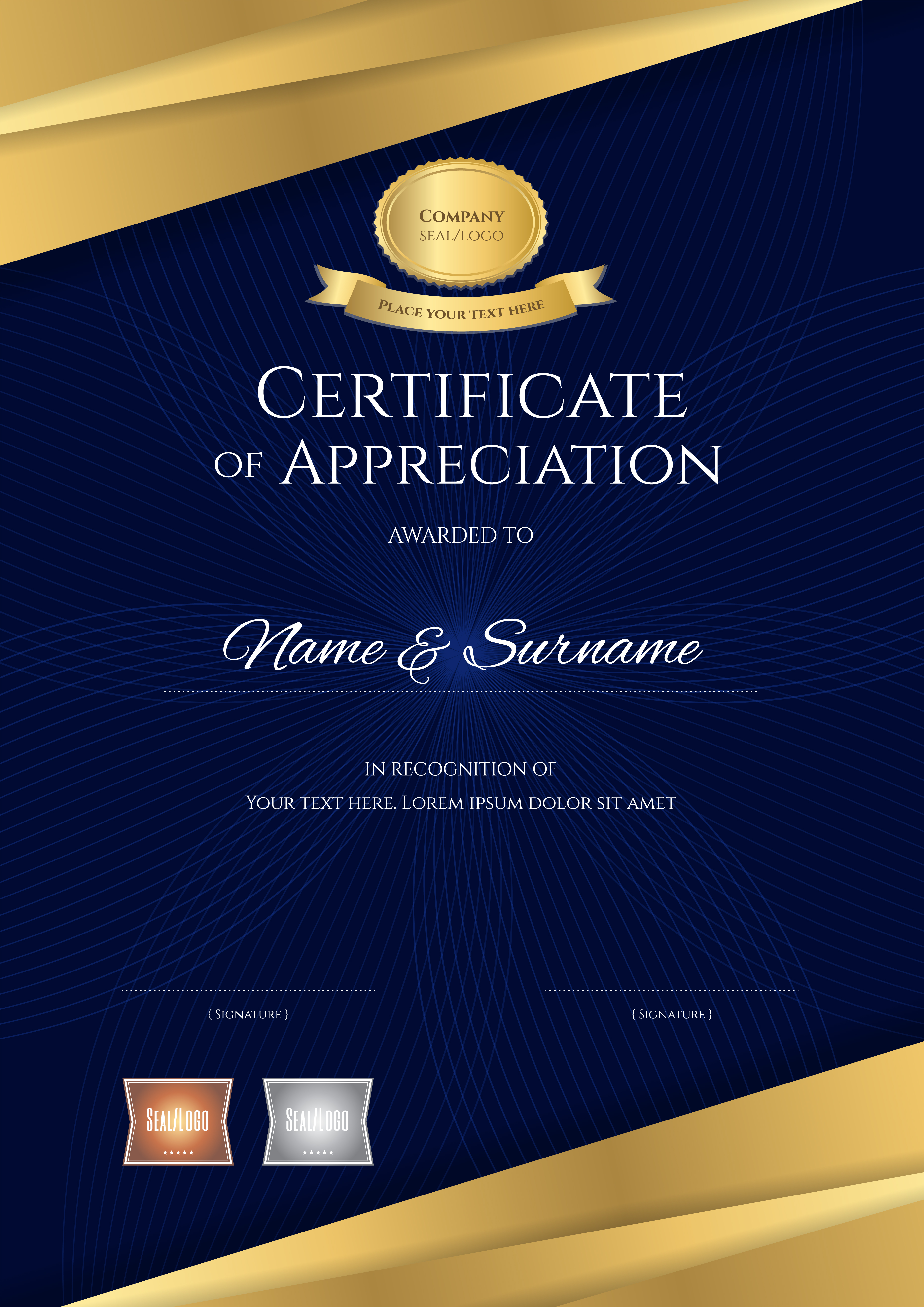 Luxury certificate template with elegant blue and golden ...